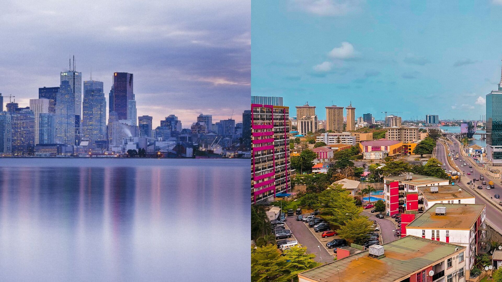 Connection between Canada and Nigeria represented by city skylines